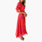 Women's V-Neck Puff Sleeve Maxi Dress