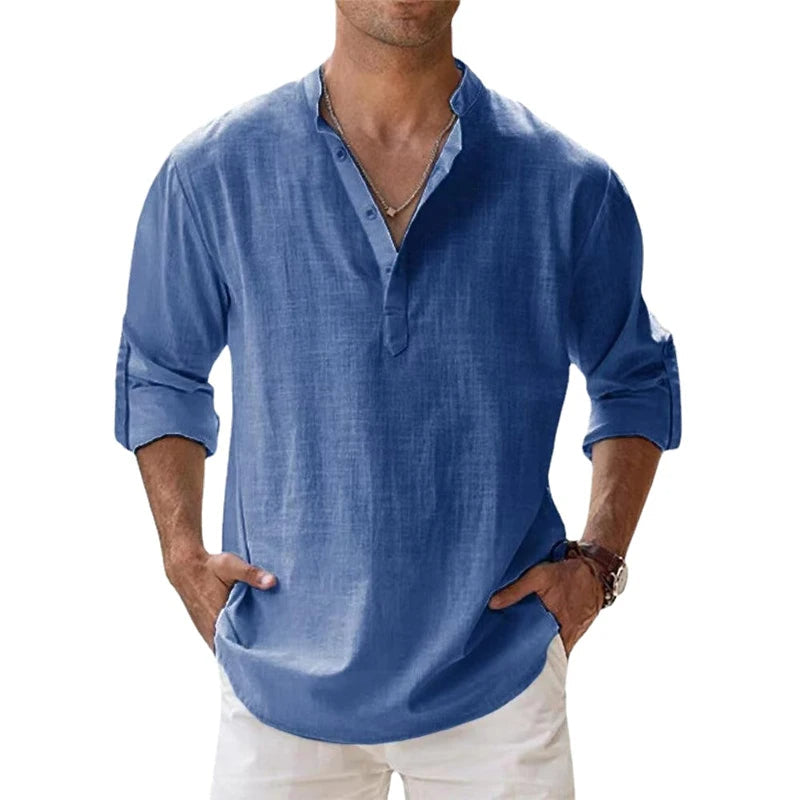 Men's Linen-Blend Henley Shirt