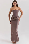 Sloane - Women's Strapless Corset Satin Maxi Dress