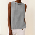 Women's Sleeveless Roll Collar Top - Casual Summer Top