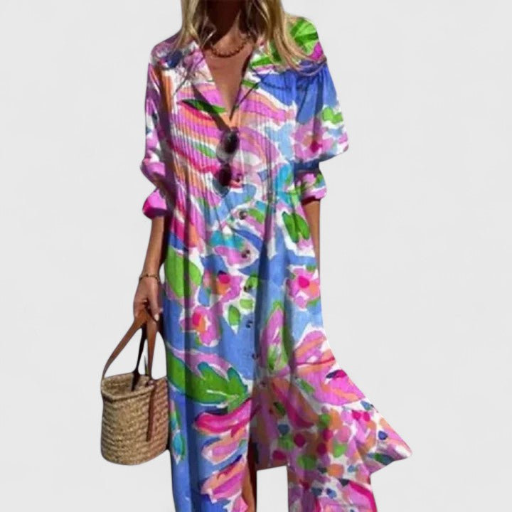 Cleo - Women's Boho Floral Print Midi Dress