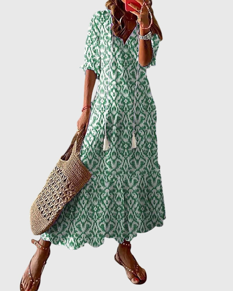 Ivy - Women's Boho Floral V-Neck Maxi Dress