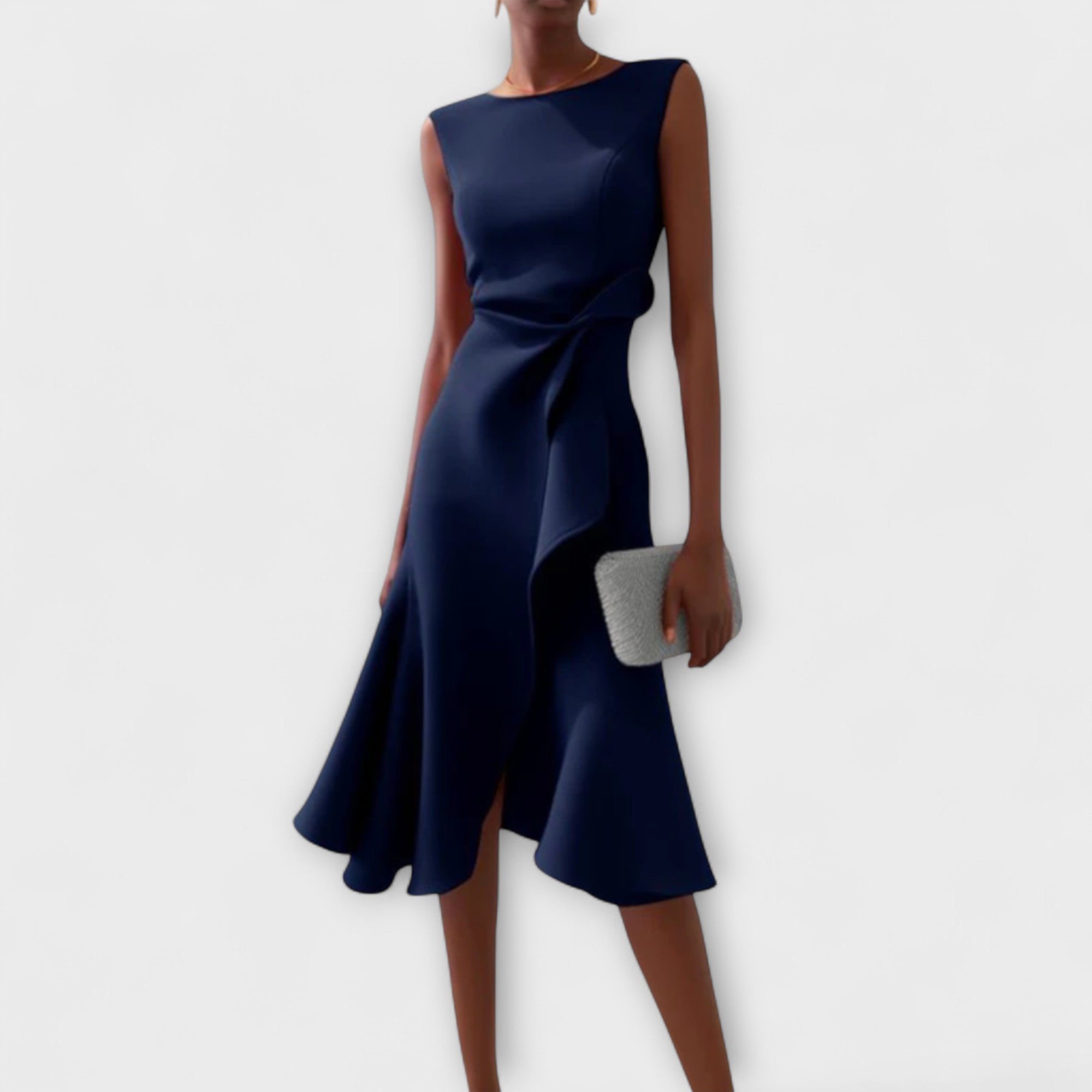 Hera - Women's Sleeveless Asymmetric Drape Midi Dress
