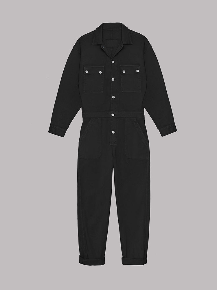 Women's Sage Green Utility Jumpsuit - Long Sleeve Button-Front