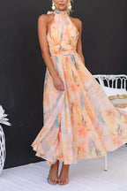 Nia - Women's Watercolor Print Maxi Dress