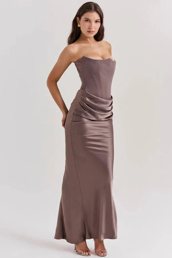 Sloane - Women's Strapless Corset Satin Maxi Dress