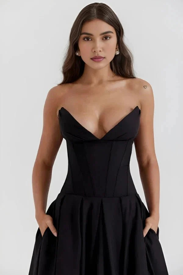 Laarni - Women's Strapless Corset Midi Dress