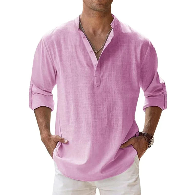 Men's Linen-Blend Henley Shirt