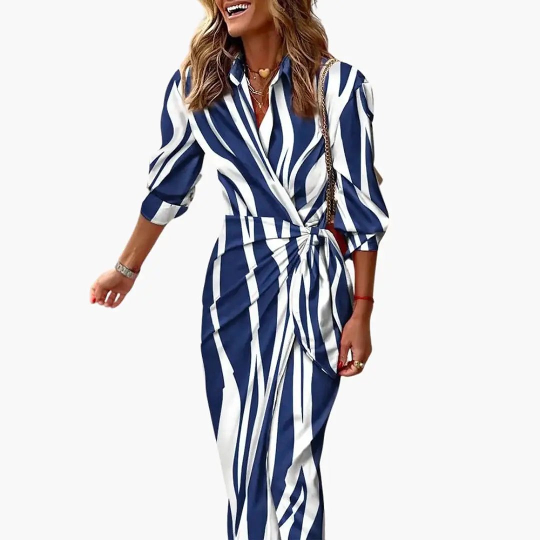 Women's Striped Wrap Cotton Maxi Dress
