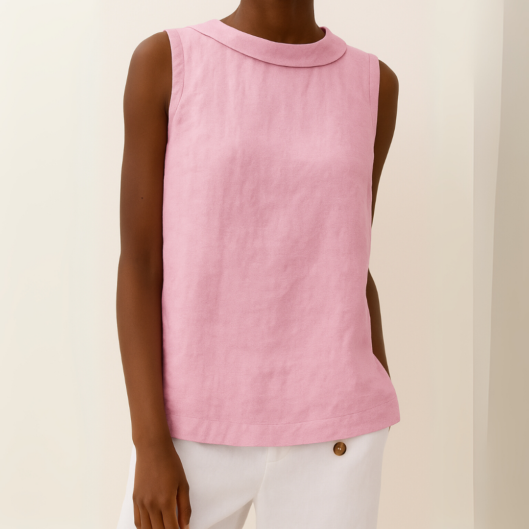 Women's Sleeveless Roll Collar Top - Casual Summer Top