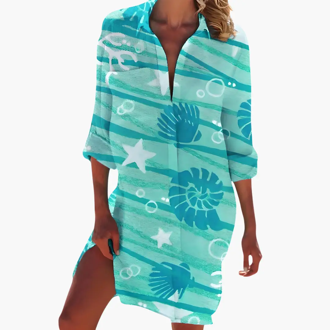 Women's Floral Long Sleeve Button-Front Shirt Dress