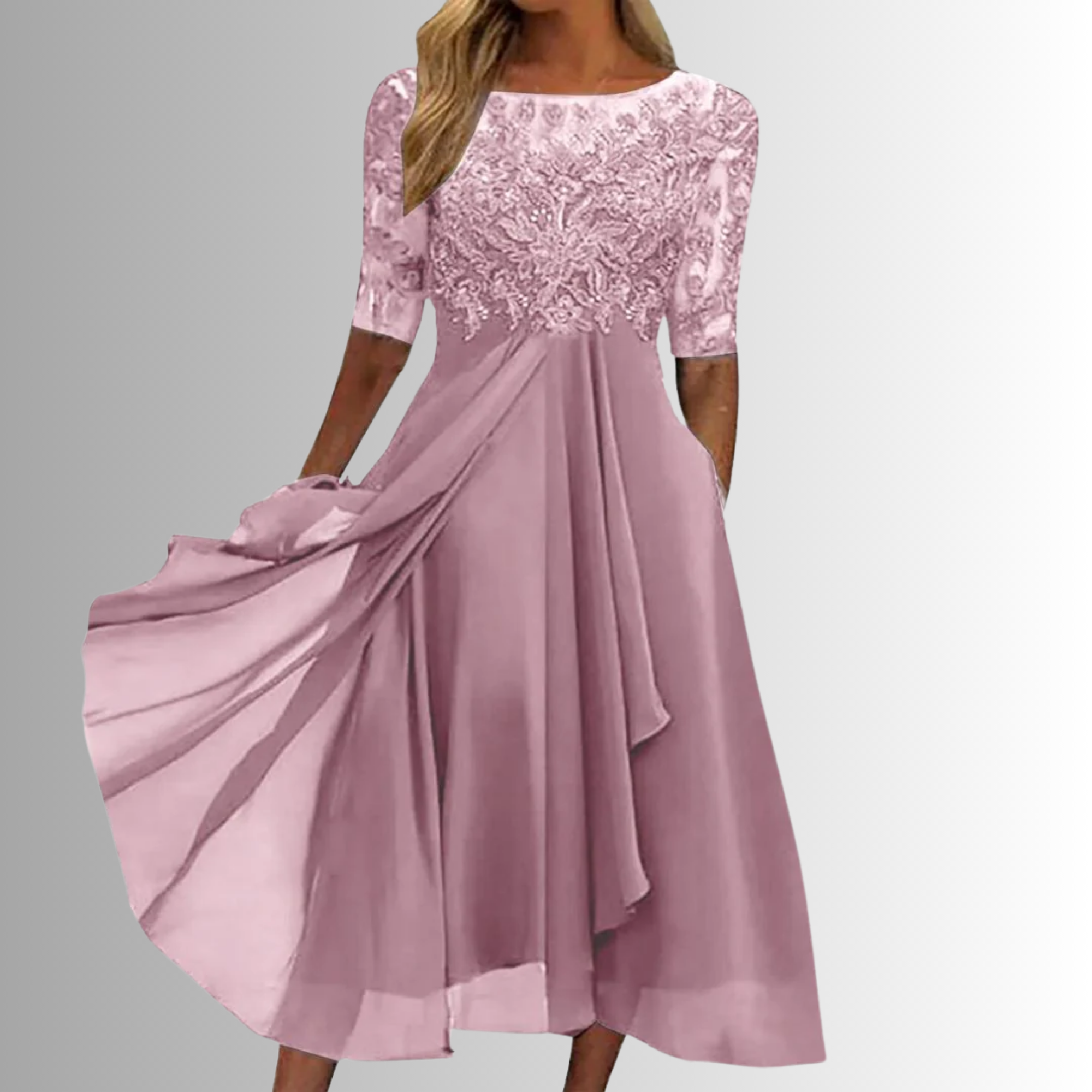 Women's Elegant Lace Dress - Long Sleeve Lace Maxi Dress