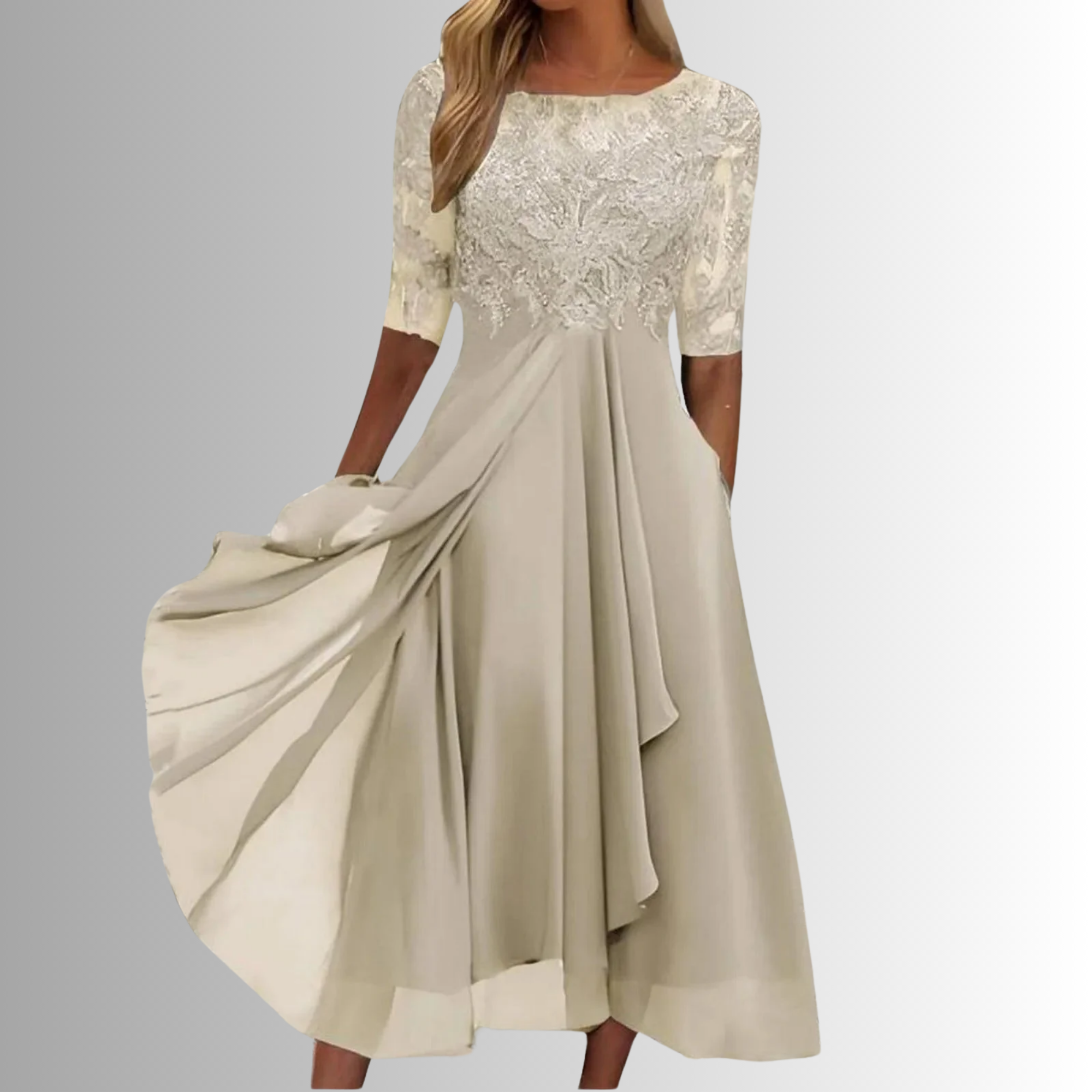Women's Elegant Lace Dress - Long Sleeve Lace Maxi Dress