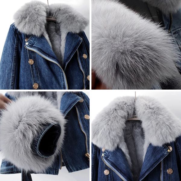 Margaux - Women's Fur-Trimmed Cropped Denim Coat