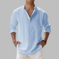 Men's Relaxed Linen Band-Collar Shirt