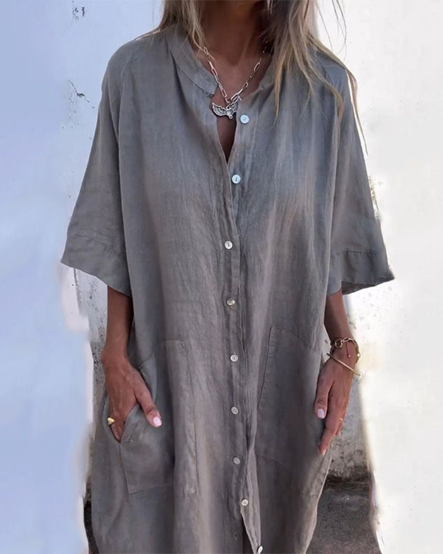 Women's Boho Shirt Dress - Bohemian Long Sleeve Midi Dress