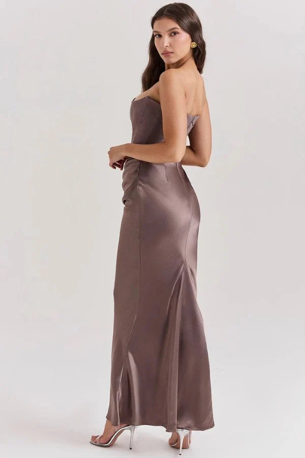 Sloane - Women's Strapless Corset Satin Maxi Dress