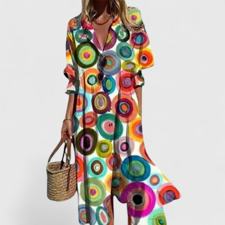 Cleo - Women's Boho Floral Print Midi Dress