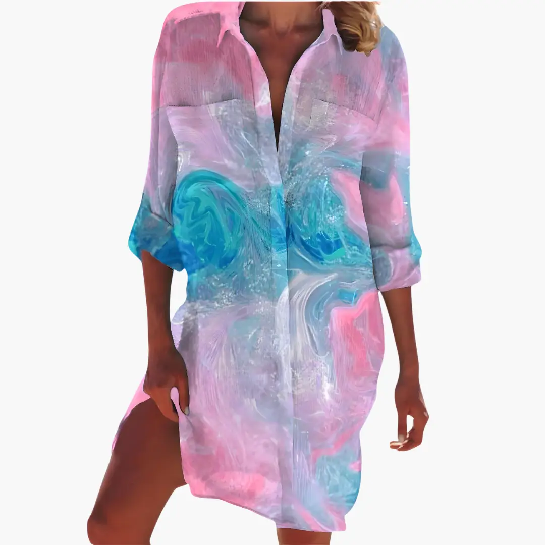 Women's Floral Long Sleeve Button-Front Shirt Dress