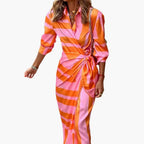 Women's Striped Wrap Cotton Maxi Dress