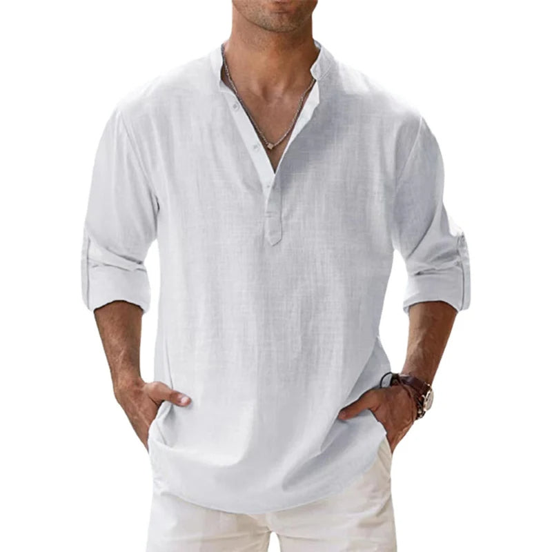 Men's Linen-Blend Henley Shirt