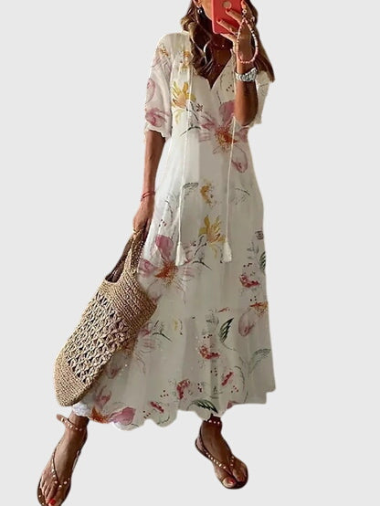 Ivy - Women's Boho Floral V-Neck Maxi Dress