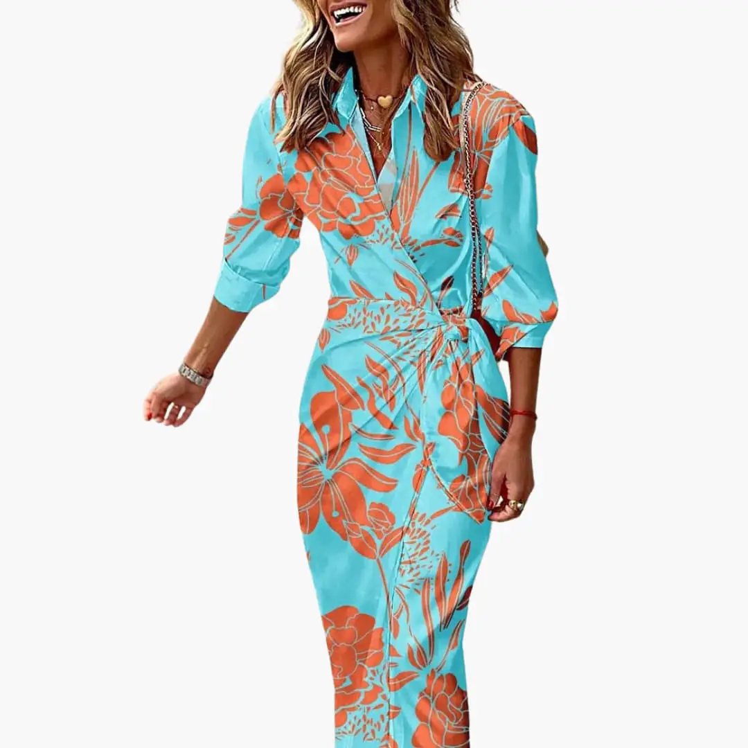 Women's Striped Wrap Cotton Maxi Dress
