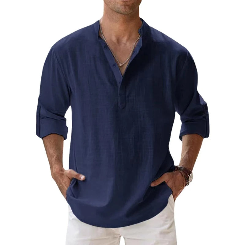 Men's Linen-Blend Henley Shirt