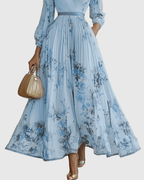 Greta - Women's Pleated V-Neck Long Sleeve Maxi Dress