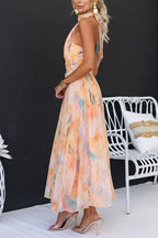 Nia - Women's Watercolor Print Maxi Dress