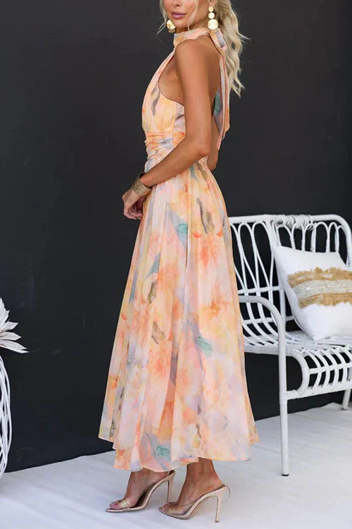 Nia - Women's Watercolor Print Maxi Dress