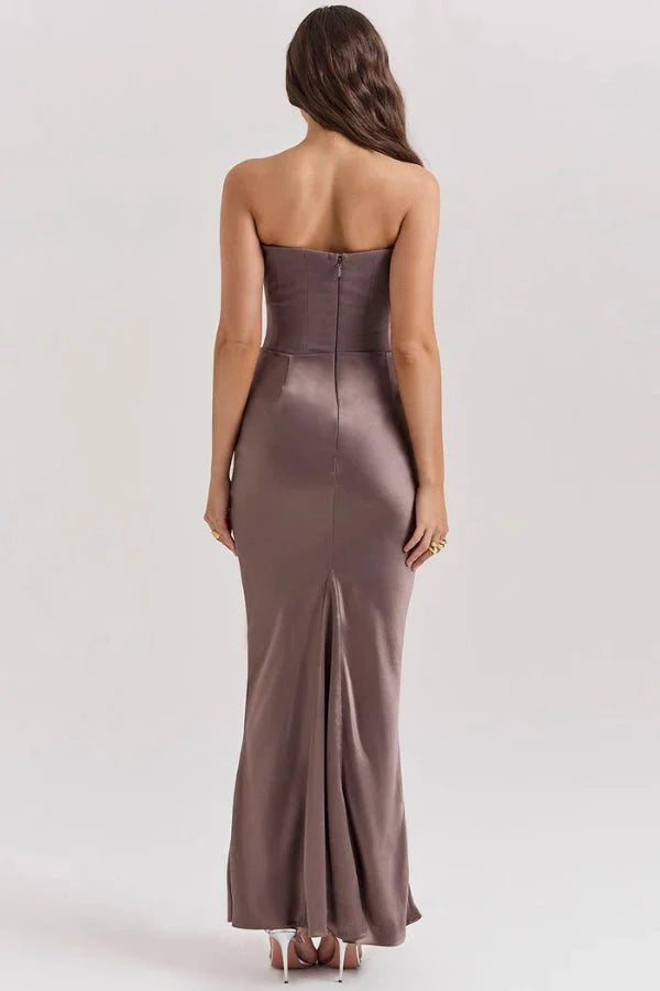 Sloane - Women's Strapless Corset Satin Maxi Dress