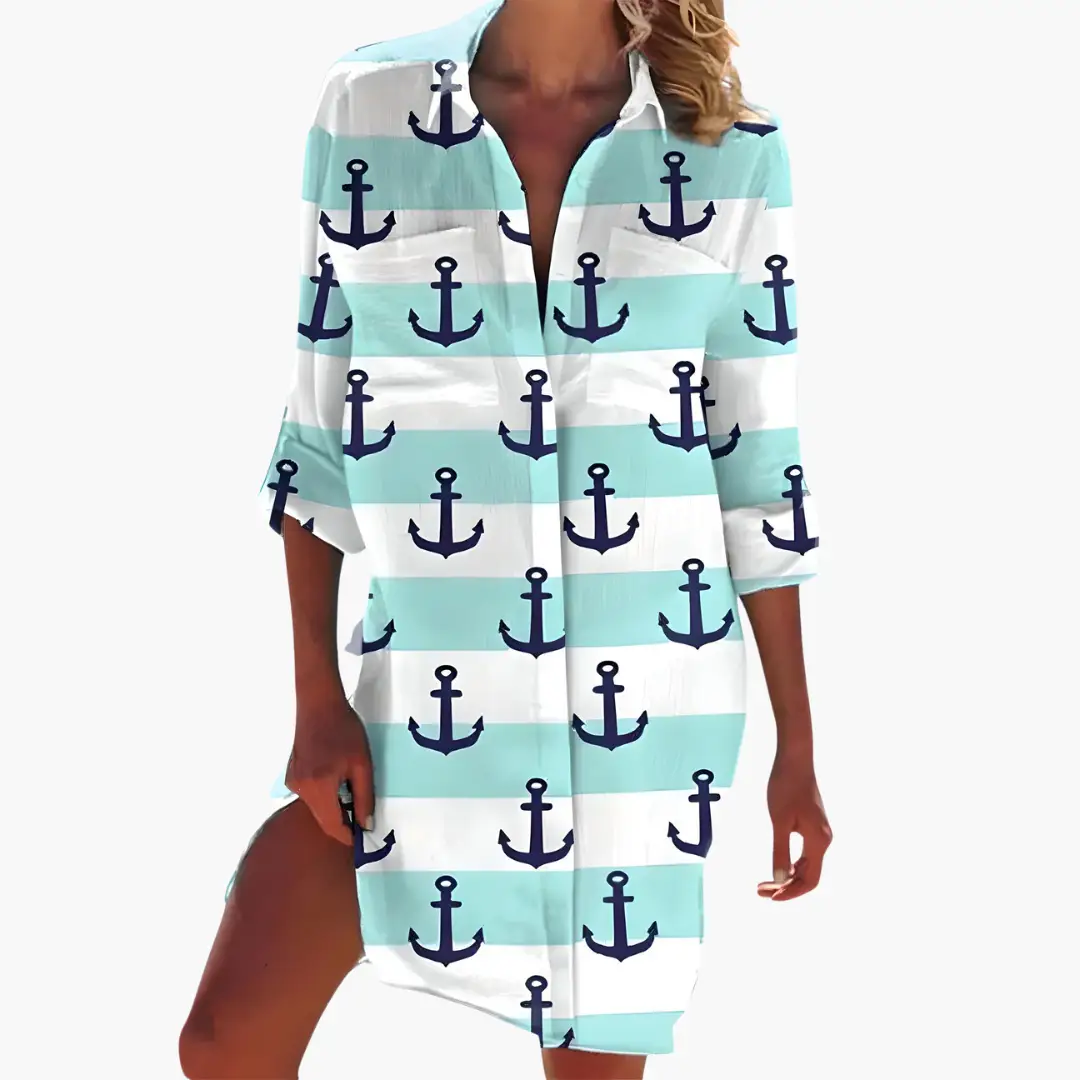 Women's Floral Long Sleeve Button-Front Shirt Dress