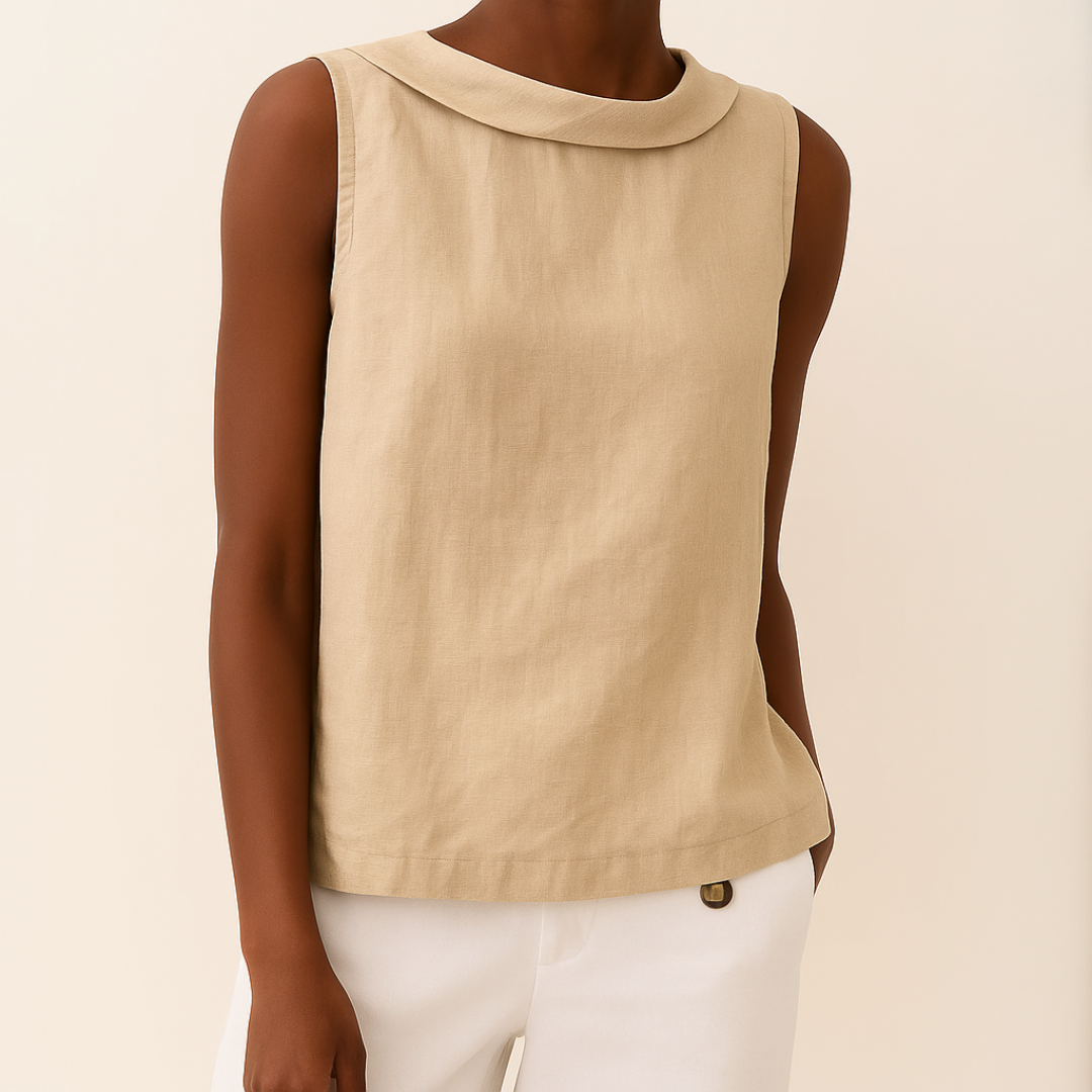 Women's Sleeveless Roll Collar Top - Casual Summer Top