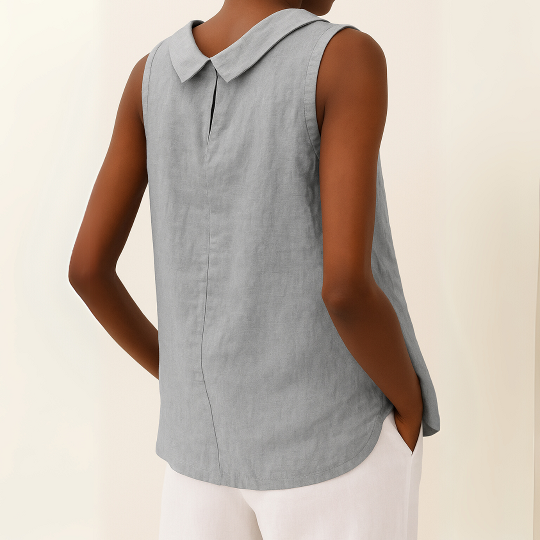Women's Sleeveless Roll Collar Top - Casual Summer Top