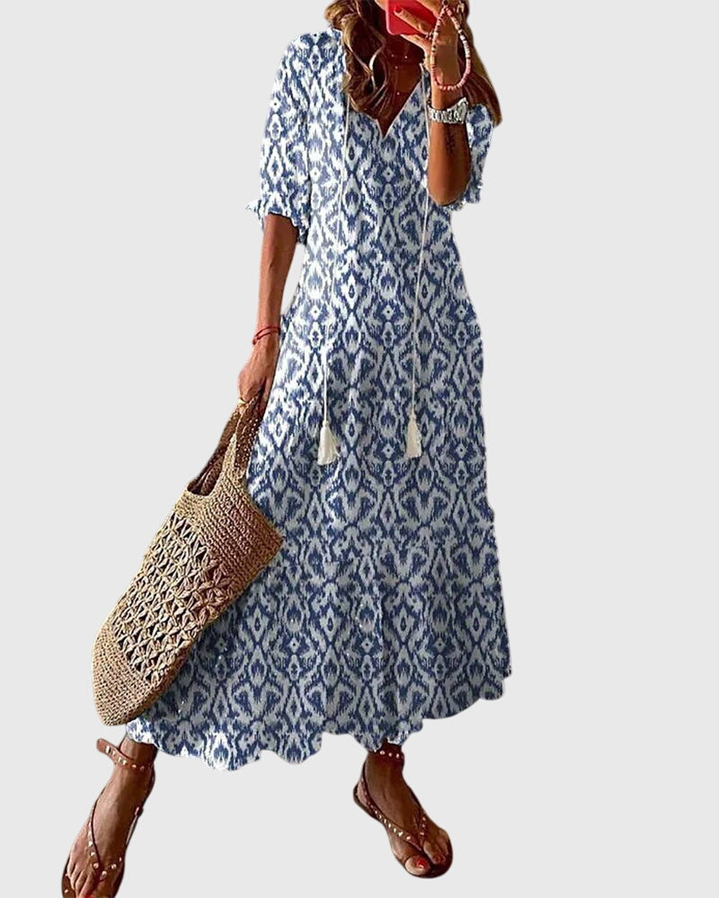Ivy - Women's Boho Floral V-Neck Maxi Dress