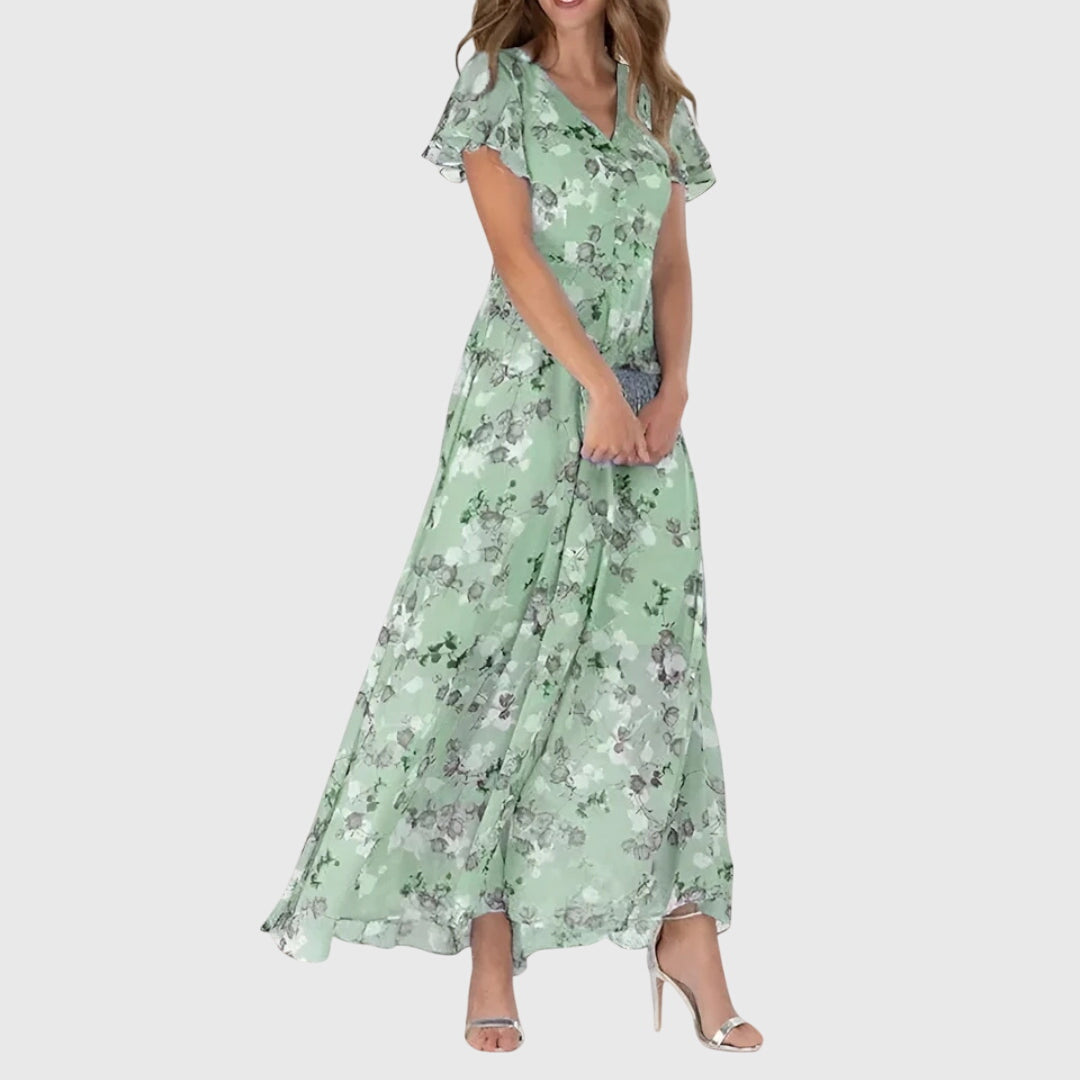 Kaia - Women's Floral Flowy V-Neck Maxi Dress