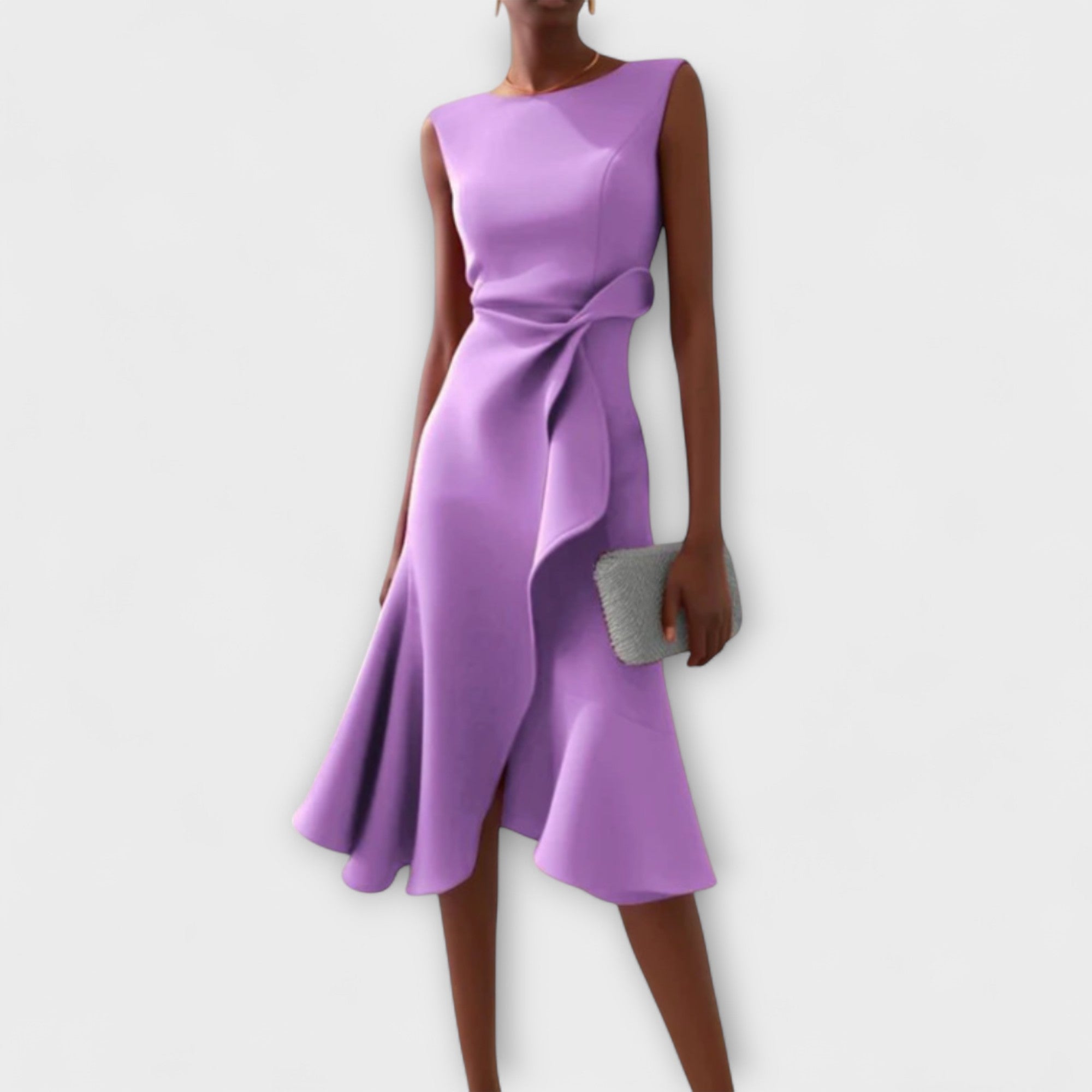 Hera - Women's Sleeveless Asymmetric Drape Midi Dress