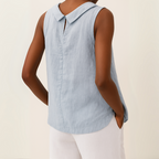 Women's Sleeveless Roll Collar Top - Casual Summer Top