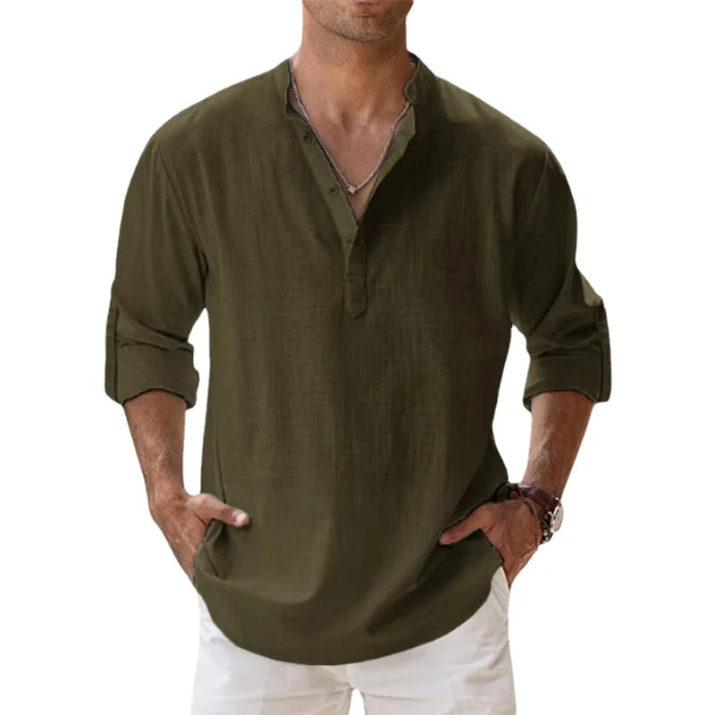Men's Linen-Blend Henley Shirt