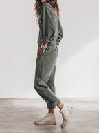 Women's Sage Green Utility Jumpsuit - Long Sleeve Button-Front