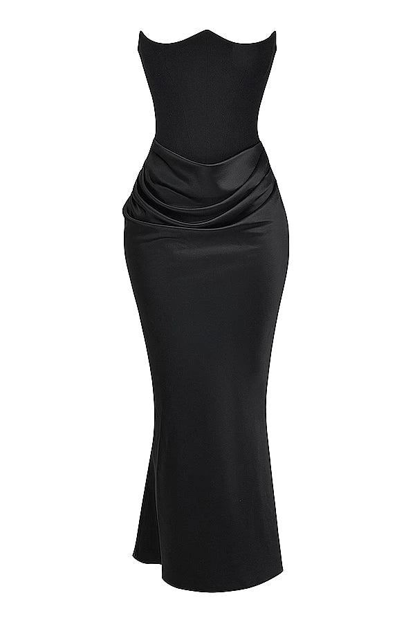 Sloane - Women's Strapless Corset Satin Maxi Dress