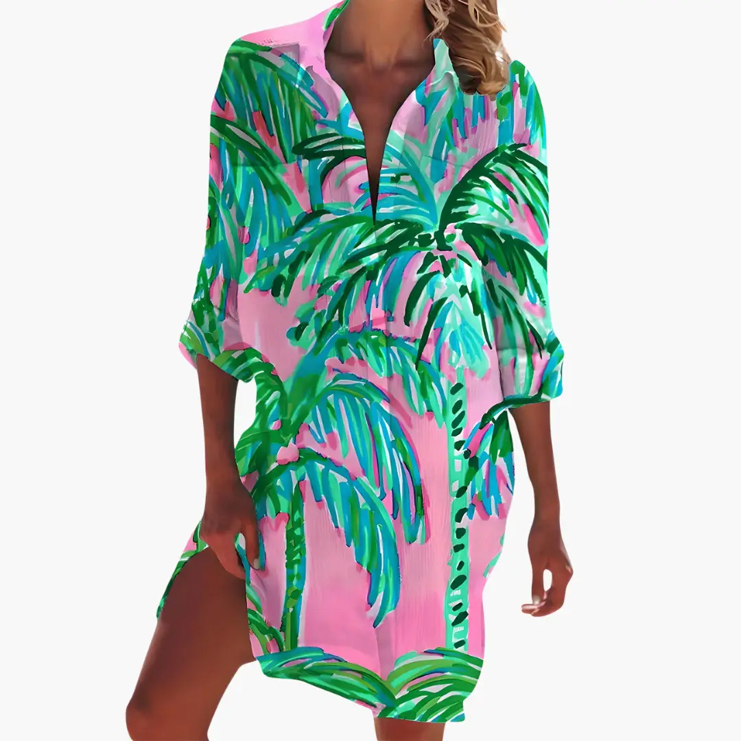 Women's Floral Long Sleeve Button-Front Shirt Dress