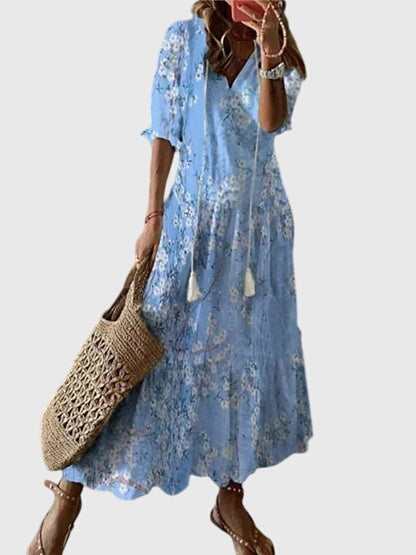 Ivy - Women's Boho Floral V-Neck Maxi Dress