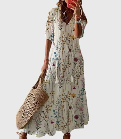 Ivy - Women's Boho Floral V-Neck Maxi Dress