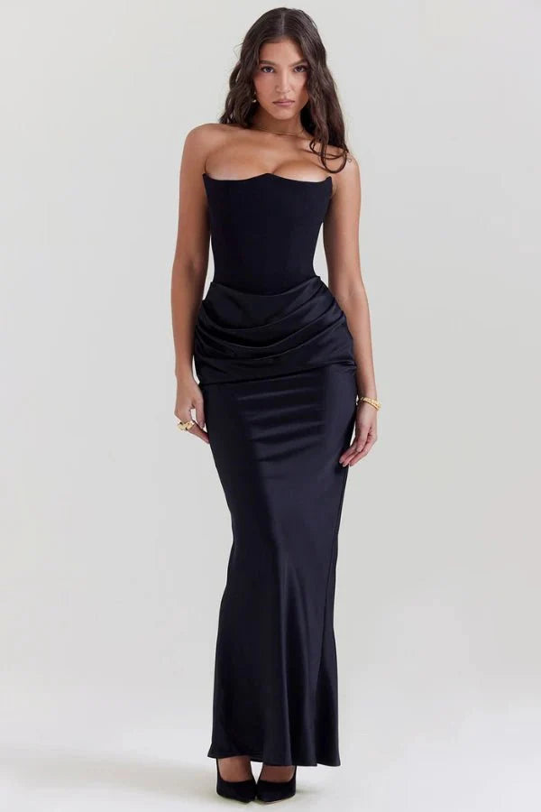 Sloane - Women's Strapless Corset Satin Maxi Dress