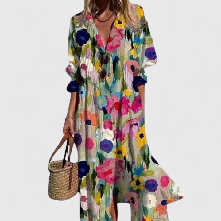 Cleo - Women's Boho Floral Print Midi Dress