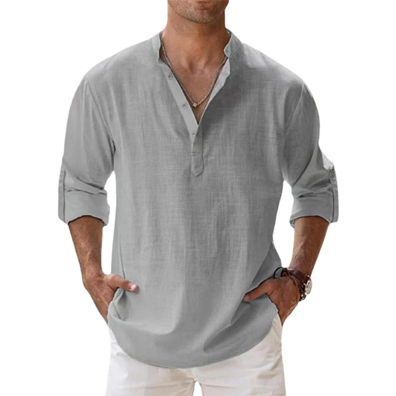 Men's Linen-Blend Henley Shirt