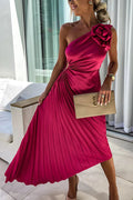 Ophelia - Women's Pleated One Shoulder Midi Dress
