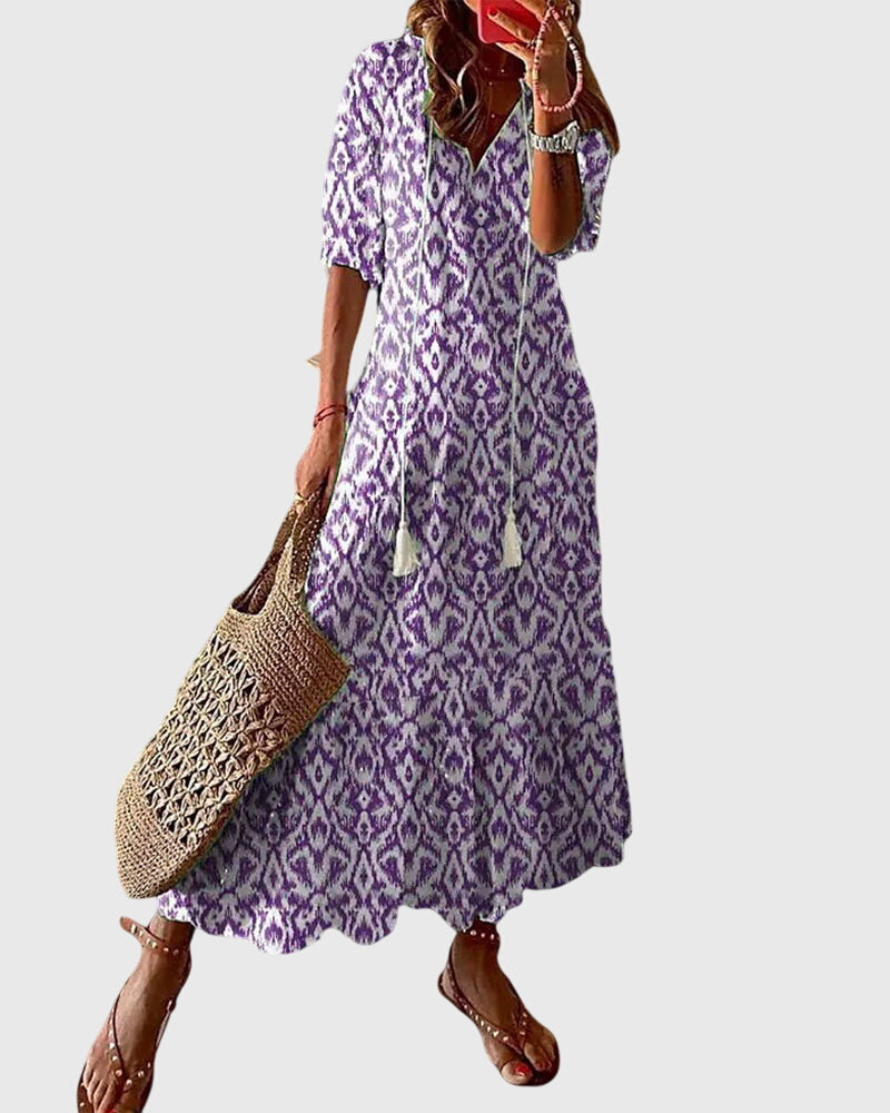 Ivy - Women's Boho Floral V-Neck Maxi Dress